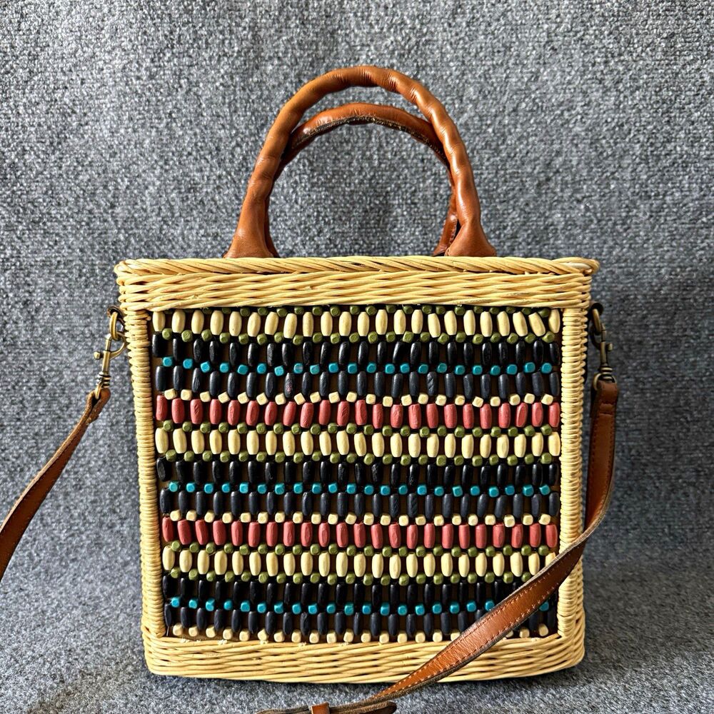 Patricia Nash Zambra Spring Wicker Tote Satchel Top Handle Bag Zip Lined